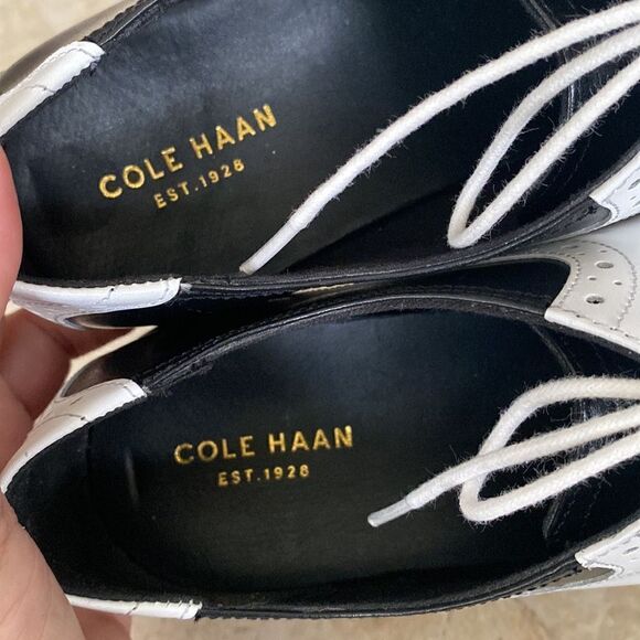 Cole Haan Grand OS Black & White Leather Saddle Golf Shoes - Picture 12 of 13